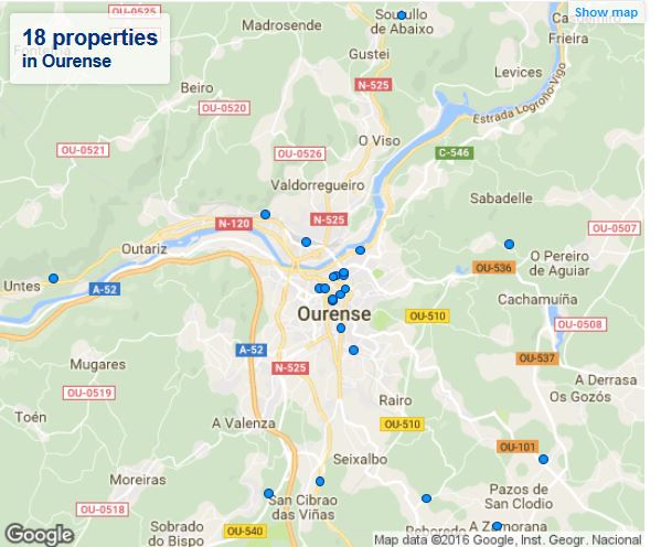 Ourence map for local Hotels Ourense thermal baths