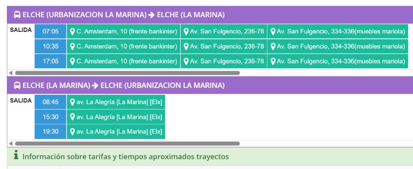 Bus times Elche to La Marina